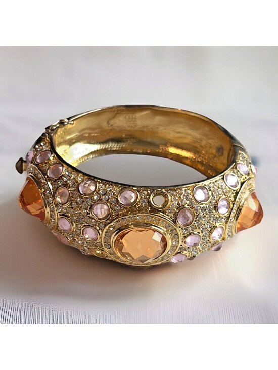 Noir Jewelry - Vintage Noir  Women's Rhinestone Goldtone Cuff Bracelet Statement Unique Glam